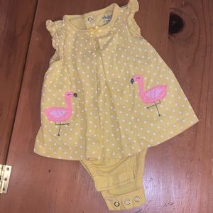 Carter’s Baby Girl Flamingo Polka Dot Onesie Dress. Size 3-6 months.